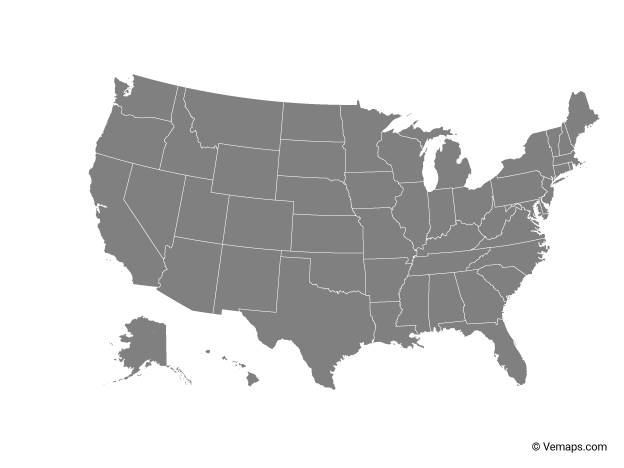 Greyscale map of the United States showing all state boundaries.