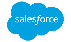 Salesforce logo with the company name in white over a blue cloud shape on a green background