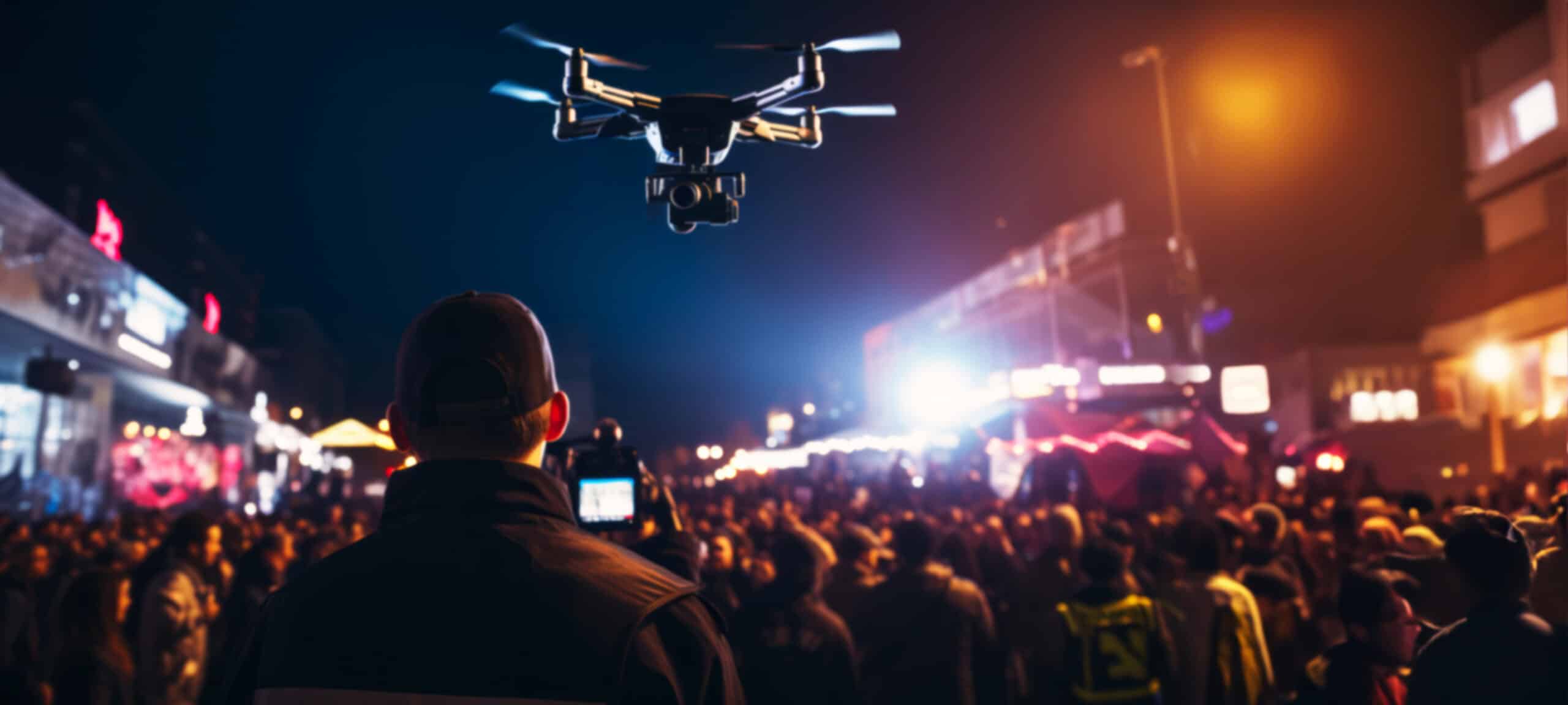 An agent from Global Risk Solutions operating a drone for surveillance or inspection purposes.