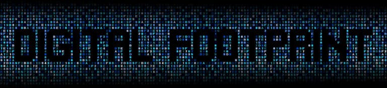 Digital binary code forming 'DIGITAL FOOTPRINT' text, representing Global Risk Solutions' cyber security expertise.