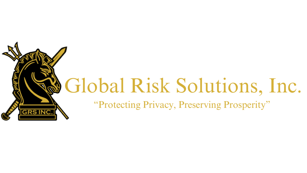 Global Risk Solutions, Inc. brand banner showcasing a golden knight chess piece with a shield, signifying the company's commitment to strategic security and protection.