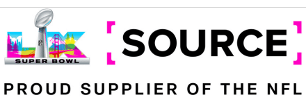 Super Bowl LIX and NFL Source supplier logo featuring football imagery and Golden Gate Bridge